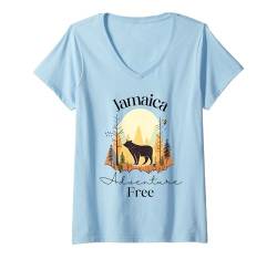 Damen Abenteuerfreier Jamaika-Urlaub Vintage-Jamaica T-Shirt mit V-Ausschnitt von Adventure Defined Co