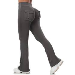 Aerides Flared Leggings Schlaghose Damen mit Taschen High Waist Blickdicht Yogahose Bootcut Scrunch Butt Sport Leggins (Grau, S) von Aerides