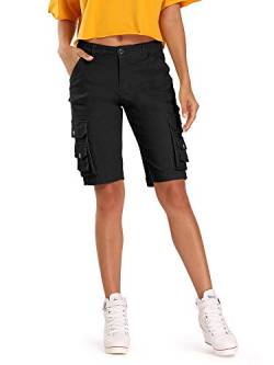 Aeslech Bermuda-Shorts für Damen, leger, Baumwolle, mehrere Taschen, einfarbig, Camouflage, Outdoor-Kleidung, Schwarz , 32 von Aeslech