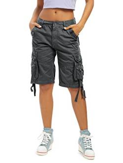 Aeslech Damen Loose Fit Cargo Shorts Baumwolle Casual Sommer Bermuda Shorts mit Multi Taschen, dunkelgrau, 42 von Aeslech