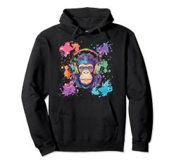 Tier Kunst Damen Deko Musik Herren Bunter Affe Mit Kopfhörer Pullover Hoodie von Affe mit Kopfhörer Frauen Musik Männer Bunt Design