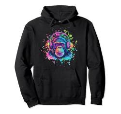 Tier Kunst Damen Deko Musik Herren Bunter Affe Mit Kopfhörer Pullover Hoodie von Affe mit Kopfhörer Frauen Musik Männer Bunt Design