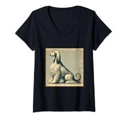 Damen Afghanischer Hound Shirt Hund Mama Papa Balkh Baluchi Tee Doggie Pet T-Shirt mit V-Ausschnitt von Afgan Hound Gifts and Doggie Shirts