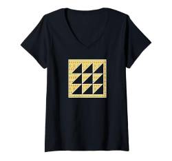 Damen Afrikanisches Adinkra-Muster, dreieckiges quadratisches Gitter, Ghana-Stil T-Shirt mit V-Ausschnitt von Afro Pride Merch