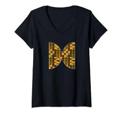 Damen Kente-Muster, geomatrischer Halbkreis, Adinkra Ghana-Stil T-Shirt mit V-Ausschnitt von Afro Pride Merch