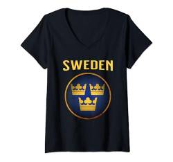 Damen Königreich Schweden Heraldik Mittelalterliches T-Shirt mit V-Ausschnitt von Agema-Bekleidung