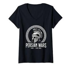 Damen Perserkriege, antike griechische Geschichte, Hoplitenhelm T-Shirt mit V-Ausschnitt von Agema-Bekleidung