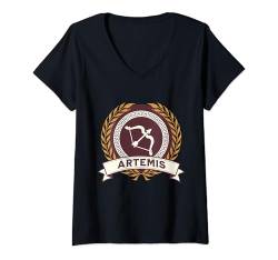 Damen Symbol der griechischen Göttin Artemis T-Shirt mit V-Ausschnitt von Agema-Bekleidung