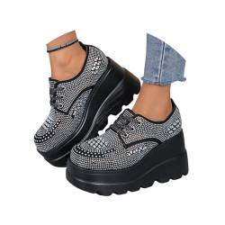 Agiyenna Damen Herbst Winter Outdoor Schnüren Turnschuhe Strass Plateau Warm Sneaker Leichte Mode Freizeitschuhe Height Steigernde Walking Schuhe Casual Running Sportschuhe von Agiyenna