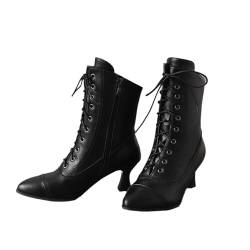 Agiyenna Damen Schnüren Einfarbig Ankle Stiefeletten Klassischer Stil Freizeit Lederstiefel mit Reißverschluss Mode Gothic Niedrige Absatz Spitz Stiefeletten Elegant Hochzeitskleid Stiefel von Agiyenna