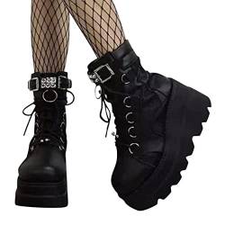 Agiyenna Winterstiefel Damen Winterschuhe Kurzschaft Schnürstiefel Gothic Vintage Stiefeletten Schuhe Plateau Stiefel Reißverschluss Chunky Heel Schuhe Warme Rutschfest Winterboots von Agiyenna