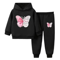 Agoky Mädchen Sport Kleidung Set Schmetterling Hoodie Hoody mit Loose Fit Jogger Jogging Hose Elastischer Bund Sweatpants Frühling Herbst Outfits Schwarz 98-104 von Agoky