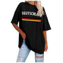 Damen T-Shirt Deutschland Trikot EM 2 Lockeres Oberteil Damen Oversize T Shirt mit WM Buchstaben Druck Kurzärmeliges Casual Lockere Basic Sommer Tee Shirts Bluse von Ahagogo