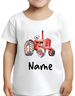 Personalisiertes Kinder T-Shirt - Mit Niedlichem Fahrzeug Motiv und Namen - Unisex Baumwoll T-Shirt - Geschenk für Jungen und Mädchen - Größe 86-134 von Ahoiikids