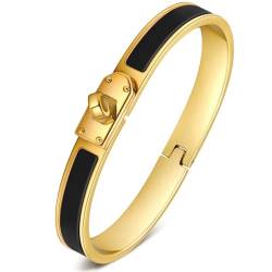 Gold Armband Damen Gold Armreif Gold Armbänder Gold Armband Dupes Wasserfester Schmuck Goldenes 17CM Edelstahl Armband Damen Armbänder Damen Armband Geschenke für Frauen Weihnachten Schwarz Armband von Ahokei