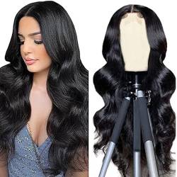 AiPliantfis Echthaar Perücke Schwarze Perücke Damen 4x4 Lace Front Wig Body Wave Human Hair Wig for Woman Glueless Wig with Baby Hair Top Swiss Lace Unprocessed Virgin Hai 22 Zoll von AiPliantfis