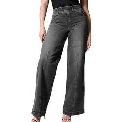 Aibyks Baggy-Jeans mit lockerer Passform | Elastische High-Waist-Jeans mit Naht vorne - Stilvolle Jeans im gealterten Look ohne Reißverschluss für Strand, Urlaub, Zuhause, Arbeit, Dating von Aibyks