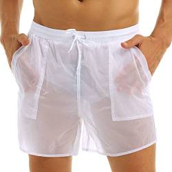 Aiihoo Herren Badehose Halb-Transparent Badeshorts Schnell Trocknend Schwimmshorts Badebekleidung Boxershorts Trunks Kurz Hose Shorts Unterwäsche Weiß 3XL von Aiihoo