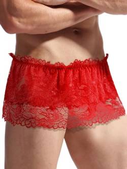 Aiihoo Herren Spitze Unterhose Transparent String Tanga Sexy Sissy Höschen Slip Hipster Panty Männer Dessous Unterwäsche Rot B One Size von Aiihoo