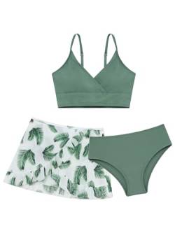 Aiihoo Mädchen Bikini Set 3-teilige Badeanzüge Bikini Top+Shorts +Bikinihose Hawaii Bademode Tankini Badebekleidung Schwimmanzug T Grün 146-152 von Aiihoo