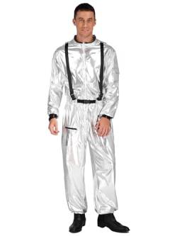 Aiihoo Unisex Herren Damen Astronauten Kostüm Metallic Jumpsuit Spaceman Overall Langarm Bodysuit Astronaut Weltraum Weltall Raumfahrer Halloween Cosplay Silber 3XL von Aiihoo