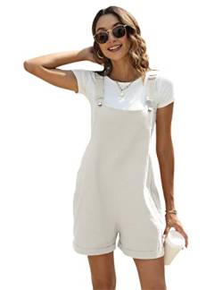 Ailoqing Damen Sommer Baumwolle Leinen Overall Verstellbare Träger Shorts Strampler Bib Shortalls, Weiss/opulenter Garten, Large von Ailoqing