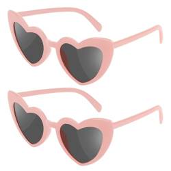 Ainiv Herz Sonnenbrille, 2 Stück Herzförmige Party-Sonnenbrille, UV400 Sonnenschutz und UV-Schutz Schwarze Graue Linse, Mode Brillen für Damen Herren Kinder Party Reise Fotoshooting (Rosa) von Ainiv