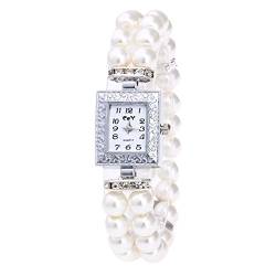 Armbanduhr Damen Uhren Schmuck Quarzuhr Analog Edelstahlarmband Muttertagsgeschenk Geburtstagsgeschenk Mode Frauen Mädchen Mode Frauen Casual Pearl String Uhr Armband Quarz Handgelenk Square Watch von Ainiyo