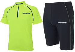 Airtracks FUNKTIONS-LAUFSET - Laufhose KURZ NEON/Running Hose + Laufshirt Kurzarm PRO Team/Running T-Shirt - neon-schwarz - S von Airtracks