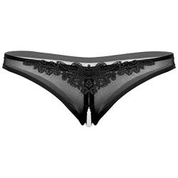 Aislor Damen Transaprent Slip Perlen String Tanga Ouvert Spitze Dessous Erotik Bikini Slip Mesh Unterhose Höschen mit Perlen-Ketten Schwarz A Einheitsgröße von Aislor