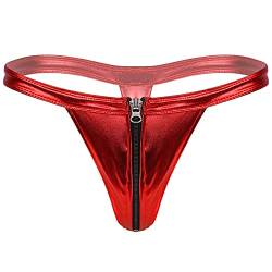 Aislor Herren G-String Metallic Slip Unterwäsche Glänzend Tanga mit Reißverschluss Niedrige Taille Unterhose Erotik Reizwäsche Underwear Rot Einheitsgröße von Aislor