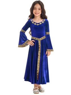 Aislor Mädchen Renaissance Kleid Retro Prinzessin Kleid Samt Maxikleid Mittelalterliches Kostüm für Halloween Party Blau 110-116 von Aislor