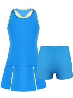 Aislor Mädchen Tennisbekleidung Sportkleid Tenniskleid Sport Kleid Hockeykleid Freizeitkleid Sommerkleid Sportbekleidung Tennisanzug V Blau 134-140 von Aislor