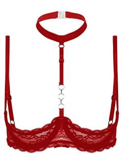 Aislor Offene Brust BH Damen Hebe BH Ouvert Spitze Dessous mit Bügel Brustfreie Dessous Busenfrei Sex Reizwäsche Erotik Unterhemd Bra Top Y Rot C M von Aislor