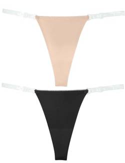 Aivtalk Damen 2 Stück Unsichtbar G String transparenter Riemen-Tanga Geschenk für Frauen Schwarz+Hautfarben S von Aivtalk