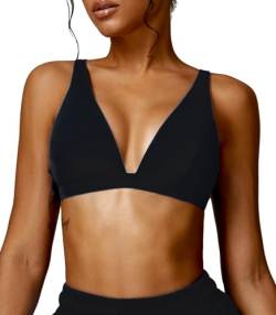 Aivtalk Damen Sport BH Rückenfrei Tiefer V-Ausschinitt Sport Bustier Gepolstert Sport-BH für Yoga Fitnessstudio Workout Schwarz S von Aivtalk