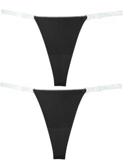 Aivtalk Damen Unterhosen 2 Stück String Unterwäsche Transparente Thong Tanga Einstellbare Slip G String Schwarz*2 S von Aivtalk