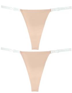 Aivtalk G String Tanga für Damen Semitransparente Einstellbare Slip Low Rise Sexy Höschen 2 Stück Nahtloser Tanga Hautfarben*2 L von Aivtalk