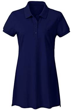 AjezMax Damen Polo Kleid Knielang Midi Langes Polohemd Classic Lässig Kurzarm Kleider Blau M von AjezMax