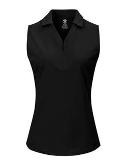 AjezMax Poloshirts Damen Ärmelloses Baumwolle Golf Sport Polohemd Polo Schnell Trocknend Sommer Tennis Shirt Schwarz-zip M von AjezMax