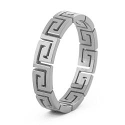 Akitsune Argius Ring | Eleganter Damen Ring mit Griechischen Ornament Muster | Design-Ring für Frauen und Herren Edelstahl Filigran Mäander - Silber - US 5 von Akitsune