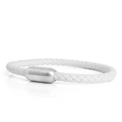 Akitsune Silvus Lederarmband Magnetischen Verschluss | 5mm | Armschmuck Damen Herren Edelstahl Schlichtes Armband - Silber - Weiß 17,5cm von Akitsune