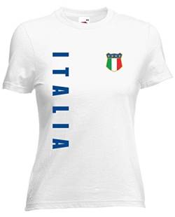 Italien Italia EM-2020 Damen T-Shirt Wunschname Nummer Weiß XXL von AkyTEX