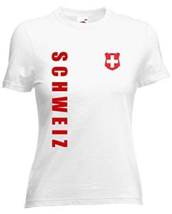 Schweiz EM-2020 Damen T-Shirt Wunschname Nummer Weiß S von AkyTEX