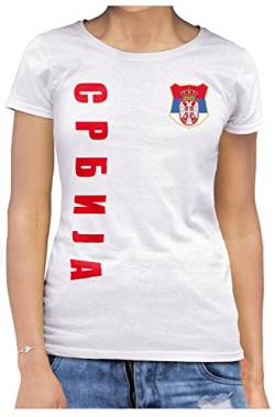 Serbien Srbija Damen T-Shirt Wunschname Nummer EM-2021 Weiß S von AkyTex