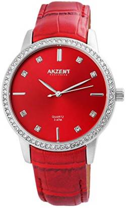 Akzent Exclusive Damen - Uhr Lederimtations Armbanduhr Strass Analog Quarz 1900184 von Akzent