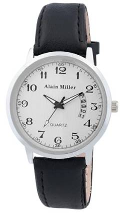 Alain Miller Herrenuhr Weiß Schwarz Analog Datum Leder-Imitat Quarz von Akzent