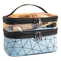 Aladeno Klare Make-up-Tasche, Reise-Kosmetiktaschen-Organizer, Doppellagiges Zug-Etui, Make-up-Tasche, Kulturbeutel, Make-up-Pinsel-Organizer für Frauen (Azul) von Aladeno