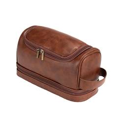 Aladeno Reise-Make-up-Tasche, wasserdichter Make-up-Taschen-Organizer aus PU-Leder, Doppellagiges Zug-Etui, Make-up-Tasche, Kulturbeutel, Make-up-Pinsel-Organizer für Frauen von Aladeno