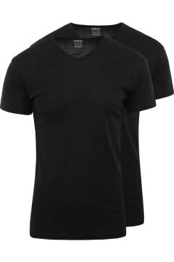 Alan Red Slim Fit T-Shirt V-Ausschnitt Doppelpack schwarz, Einfarbig von Alan Red